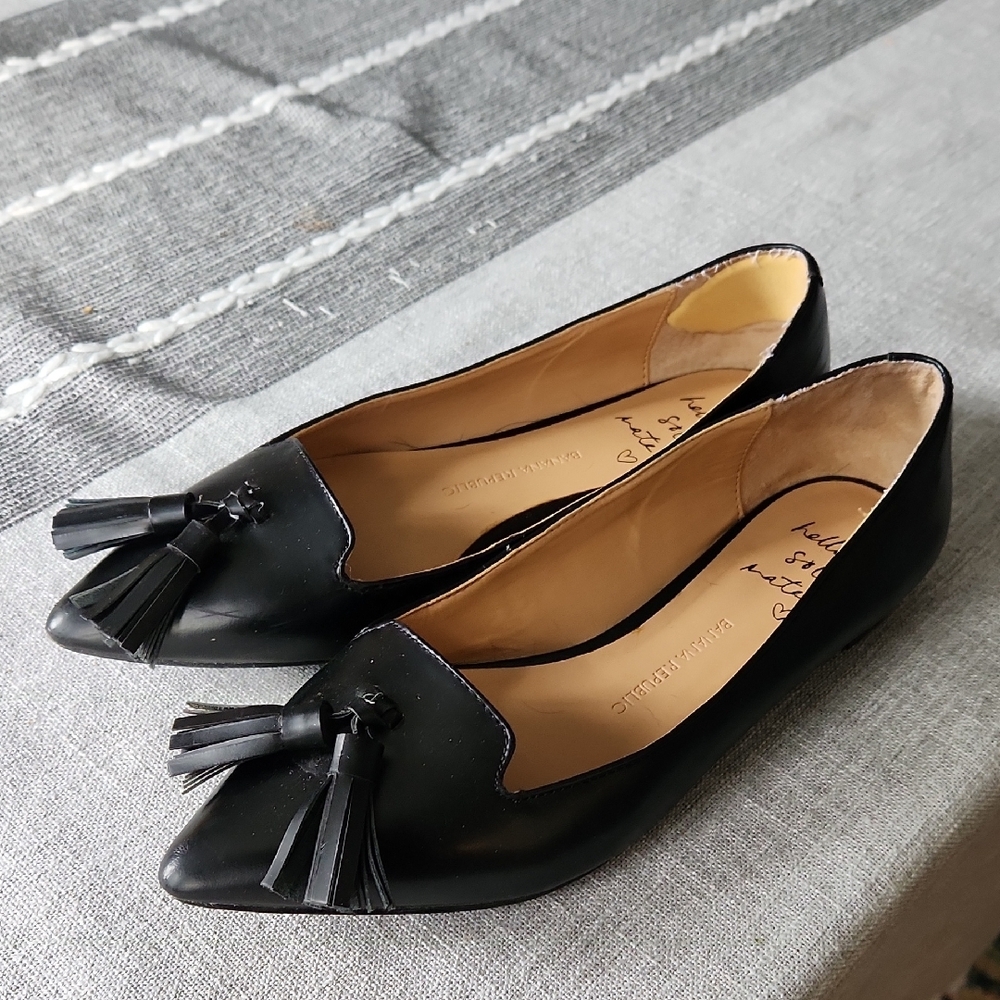 Banana Republic Black Leather Flats with Bow Detail